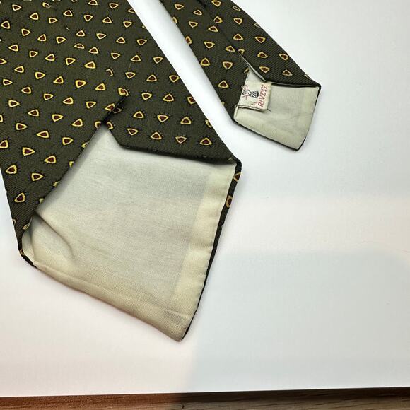 Vintage Rivetz Printed Necktie Olive Green Business Casual Office Formal Rare - Picture 5 of 9